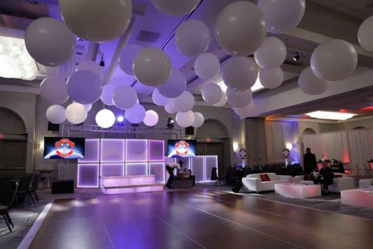 Ceiling Treatment of White 3' Balloons Staggered over Dance Floor at the Park Ridge Marriott, NJ