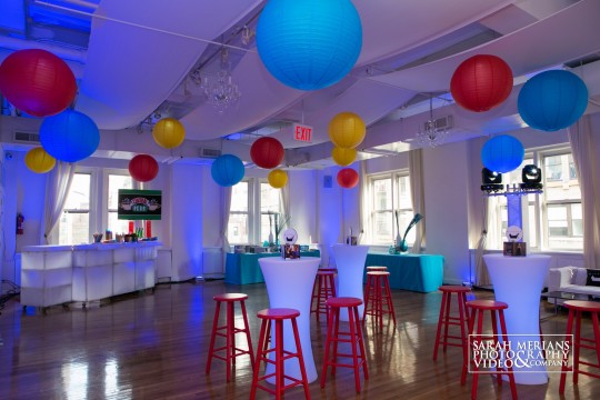 LED Lanterns on Ceiling for Friends Themed Bat Mitzvah at Midtown Loft