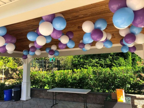 Lavender & Pale Blue Ceiling Balloon Clusters for Outdoor Bat Mitzvah