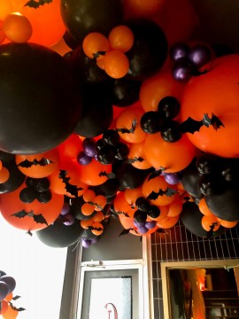 Halloween Themed Balloon Garland Over Ceiling for Party Entrance Decor