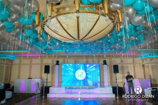 Turquoise & Silver Ceiling Balloons for Bat Mitzvah at Marina Del Ray