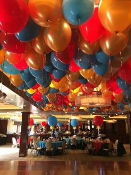 Circus Colored Ceiling Balloons for First Birthday