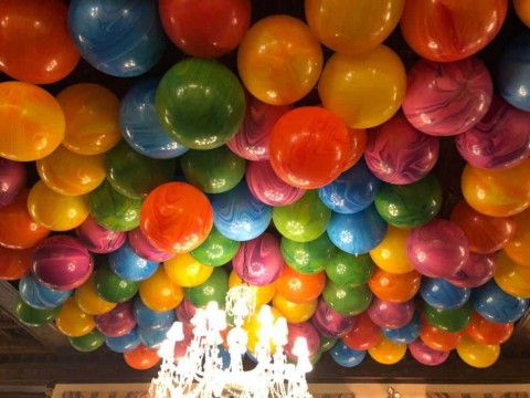 Large Marble Balloons on Ceiling for Tie Dye Themed Bar Mitzvah