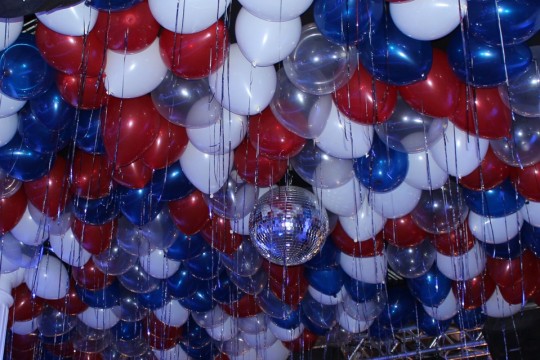 Red, White & Blue Ceiling Balloons with Shimmer Ribbon