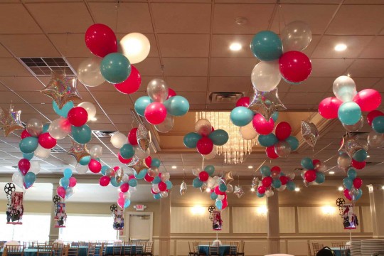 Pink & Turquoise Clusters & Dazzle Star Balloons over Dance Floor
