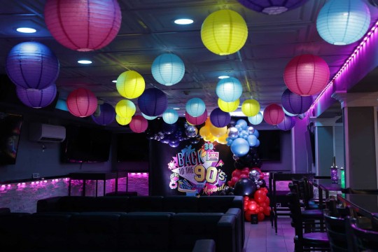 LED Lanterns on Ceiling for 90's Themed Birthday
