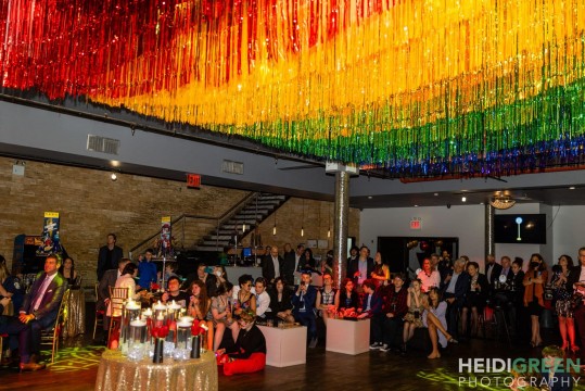 Rainbow Fringe Ceiling Swag over Dance Floor at HK Hall