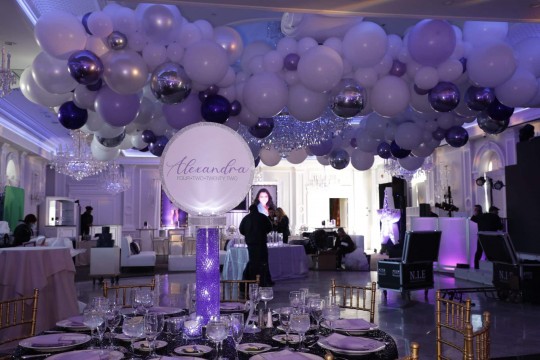 Cloud Balloon Sculpture over Dance Floor for Galaxy Themed Bat Mitzvah at The Rockleigh