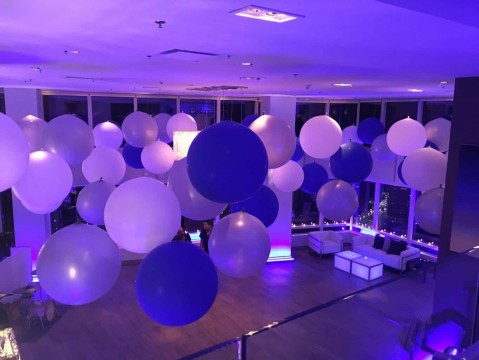 Blue, White & Silver 3' LED Balloons over Dance Floor