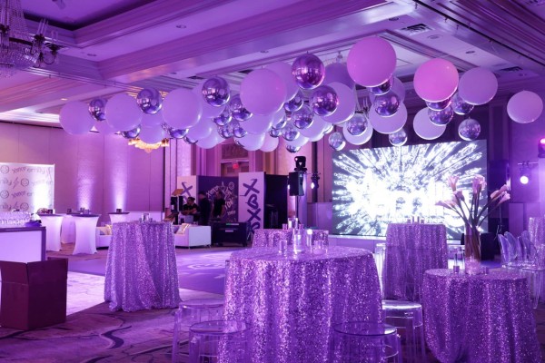 Lavender Bat Mitzvah Room with Ceiling Balloon Treatment
