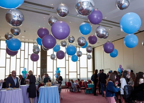 Lavender, Pale Blue & Silver Ceiling Balloons at Temple Rodeph Shalom, NYC