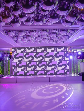 Loose Silver Metallic Orbz over Dance Floor for Bat Mitzvah at Scarsdale Golf Club