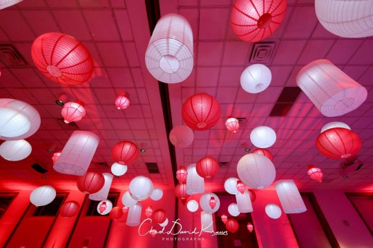 Asian Themed Bat Mitzvah Ceiling with LED Lanterns at Temple Israel Center, White Plains