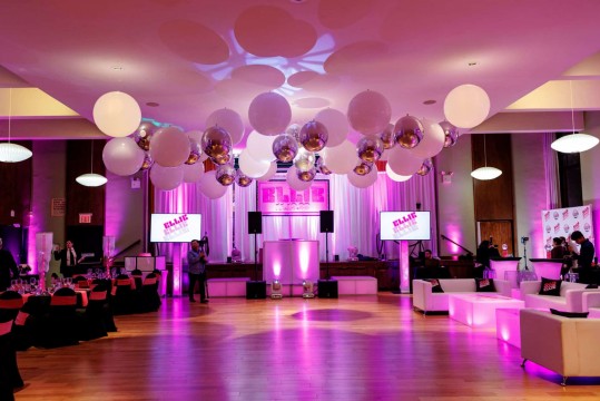 White & Silver Ceiling Balloons over Dance Floor  for Bat Mitzvah at CSAIR Riverdale