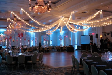 White Sparkle Organza on Ceiling with Lights
