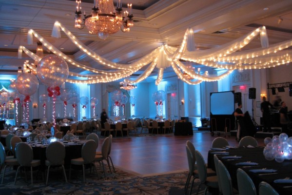 White Sparkle Organza on Ceiling with Lights