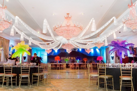 Silver Organza Draped on Ceiling with Lights