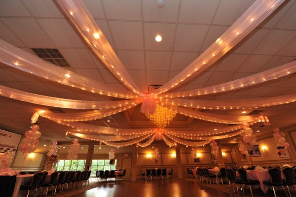 Pink Sparkle Organza with Lights over Dance Floor