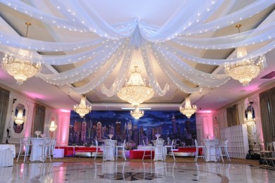 Silver Sparkle Organza Swagged over Dance Floor with Lights