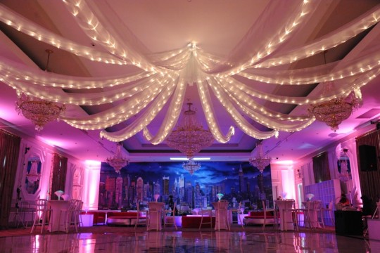 Organza Swagged over Ceiling with Lights