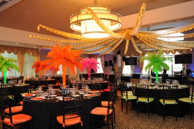 Gold Organza Swagged over Dance Floor with Lights
