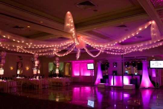 Pink Tulle with Lights Swag over Dance Floor