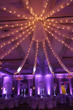 Silver Tulle with Lights Swagged over Dance Floor at the Woodcliff Lake Hilton