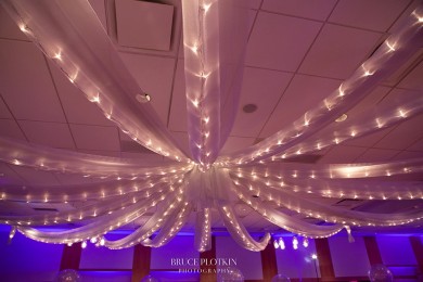 Silver Sparkle Organza Swag Over Ceiling with Lights