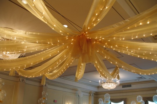 Gold Organza Draping over Dance Floor with Lights