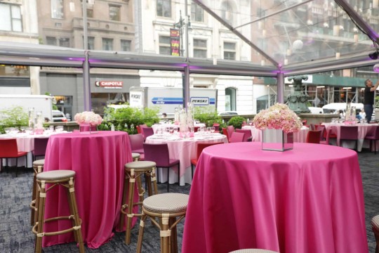 Pink Hydrangeas in Mirror Vase Cocktail Centerpiece