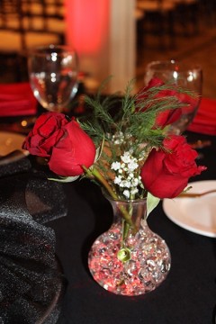 Mini Glass Vases with Aqua Gems, LED Lights & Red Roses