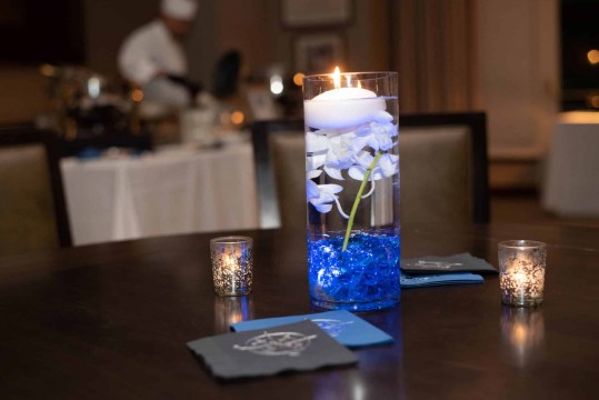 LED Orchid Cocktail Centerpieces with Blue Chips & Lights