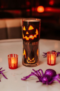 Halloween Themed Custom LED Votive with Logo as Cocktail Centerpiece for 18th Birthday Party