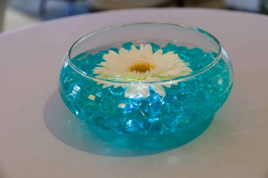 Turquoise LED Gerber Daisy Centerpiece for Cocktail Hour