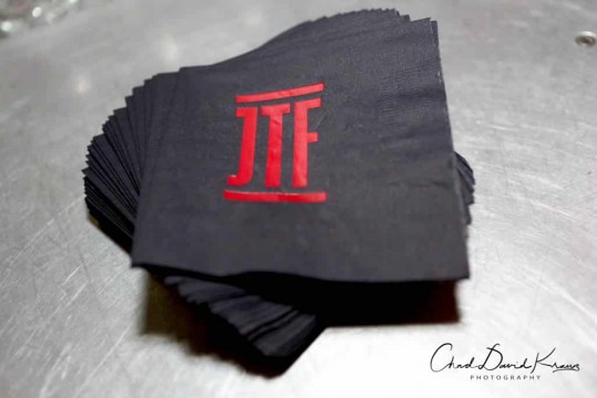 Custom Cocktail Napkins with Red Foil Initial Logo
