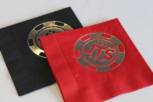 Red & Black Cocktail Napkins with Logo for Casino Themed Bar Mitzvah