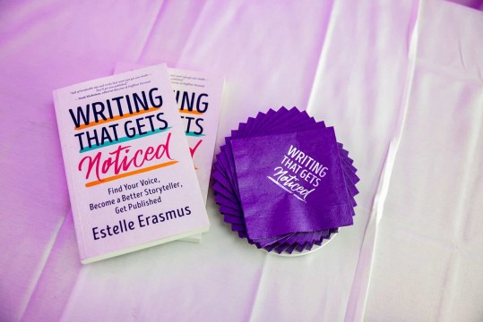 Custom Purple Cocktail Napkins with Logo for Book Launch Party