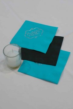 Turquoise & Black Cocktail Napkins with Silver Imprinted Logo