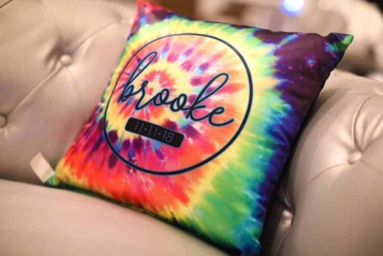 Tie Dye Themed Logo Pillow for Bat Mitzvah Lounge