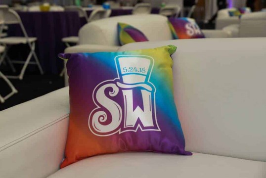Willy Wonka Themed Logo Pillow for Custom Lounge Setup