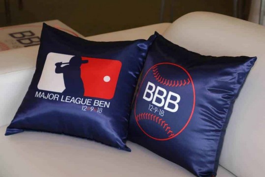 Baseball Themed Logo Pillows for Bar Mitzvah Lounge Setup