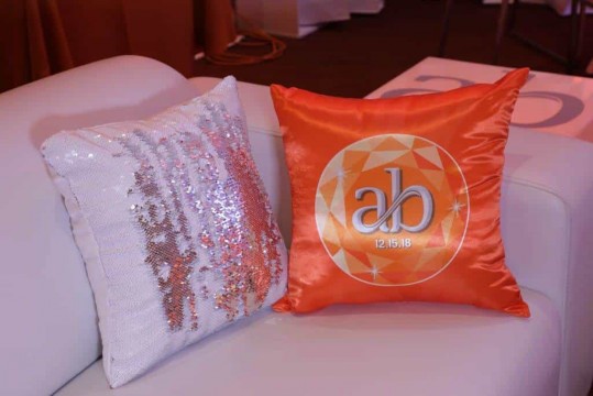 Custom Logo Pillow & Bling Pillow for Bat Mitzvah Lounge Setup