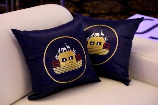Noah's Ark Themed Logo Pillow for Bar Mitzvah Lounge