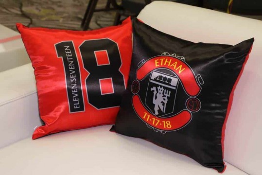 Soccer Themed Logo Pillow for Bar Mitzvah Lounge