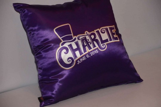Custom Logo Pillow for Wonka Themed Bar Mitzvah