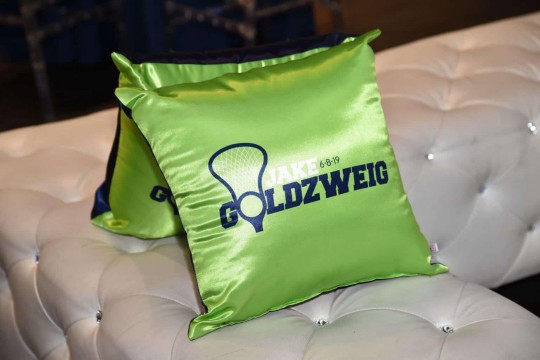 Custom Logo Pillow For Lacrosse Themed Bar Mitzvah Lounge