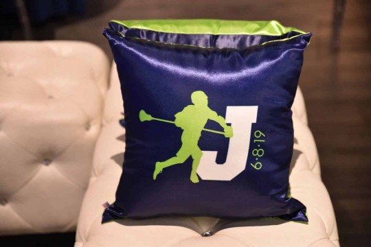 Custom Logo Pillow For Lacrosse Themed Bar Mitzvah Lounge