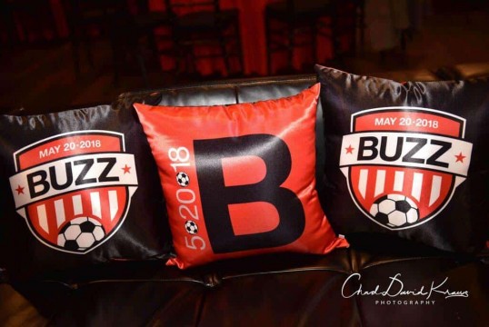 Custom Bar Mitzvah Pillows with Soccer Themed Logo