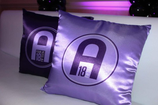 Lavender & Purple Pillows with Custom Designed Bat Mitzvah Logo
