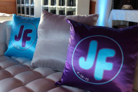 Purple & Turquoise Lounge Pillows with Custom Bat Mitzvah Logo